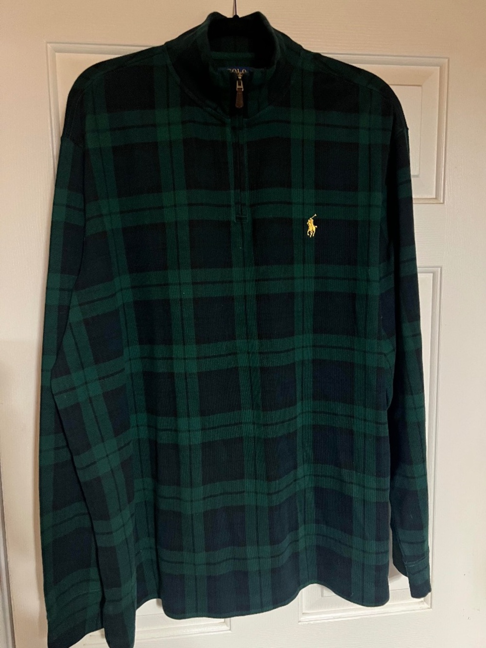 Men's Polo Ralph Lauren Estate-Rib Cotton Quarter-Zip Plaid Pullover (XL)